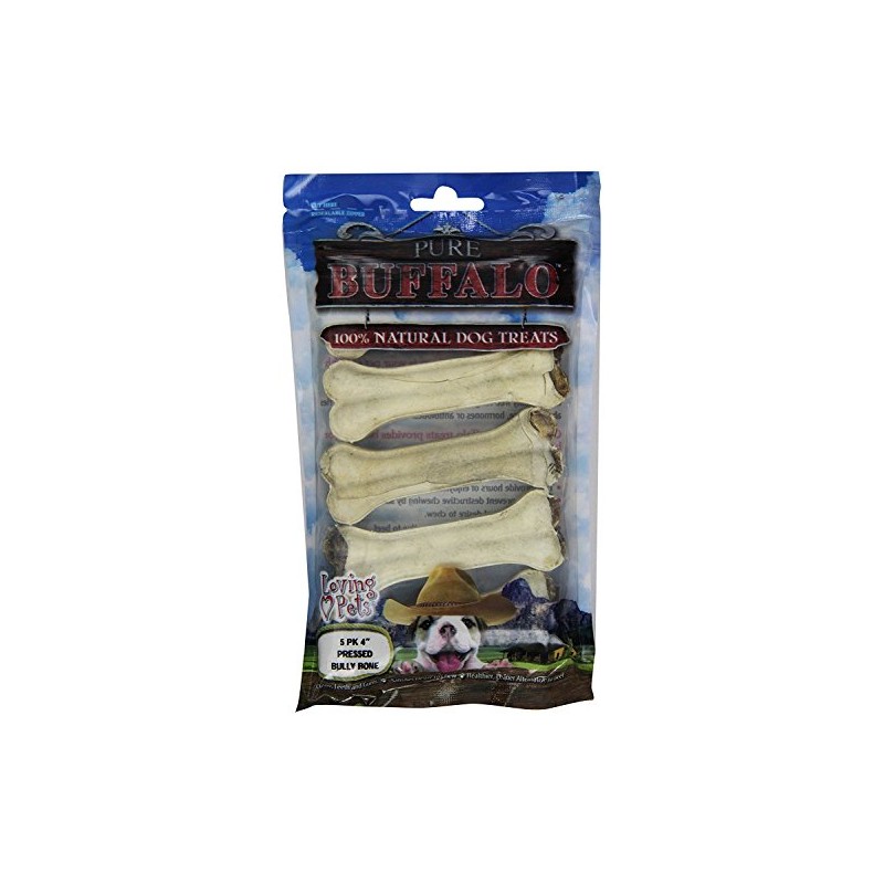 Loving Pets Pure Buffalo 4-Inch Pressed Bully Bone Dog Treat,