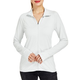 Willit Women's Long Sleeve Shirts UPF 50+ Sun Protection Jacket SPF Shirts Running Hiking Athletic UV Jacket Lightweight White M