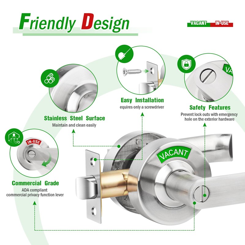 Feeloco Indicator Privacy Lock and Door Lever,Vacant Occupied Bathroom Lock