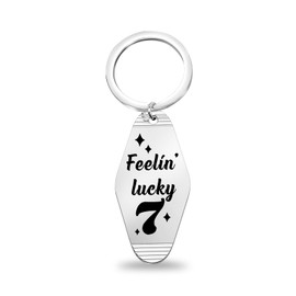 CENWA Gambling Night Luck Inspired Motel Keychain Feeling Lucky Number 7 Motel Keychain, Grey