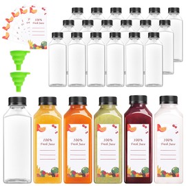 OBKJJ 80pcs 16oz Pcs Juice Bottles, Juice Bottle with Caps Reusable Empty Clear Bottles with Label, Funnel, Brush Bulk Beverage Containers for Juicing, Drinking, Smoothie and Other Beverages (16oz)
