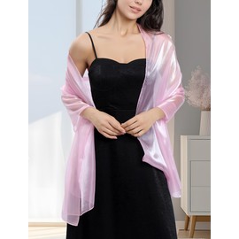 Women Wedding Shawl for Evening Dresses Elegant Soft Silky Sparkly Lightweight Travel Bridal Scarf Pink