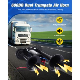 Animgrth Upgraded 12V 600DB Air Horn Dual Trumpets, Super Loud Truck Train Horns Kit with Air Compressor for Any 12V SUV Motorcycle Trucks Pickup Lorries Trains Cars Boats