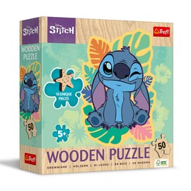 Trefl 20281 Wooden Puzzle: Lilo & Stitch, The Funny Stitch, 50 Pieces, Wooden Puzzle, Irregular Shapes, 10 Figures, for Children from 5 Years, Multicoloured