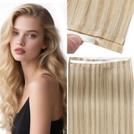 Anrosa Long Weft Tape in Hair Extensions Human Hair 20 Inch Wide Hair Extensions Real Human Hair Tape in Golden Blonde with Light Blonde Color 50g