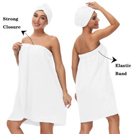 Verve Jelly Womens Wrap Towel Spa Wraps with Hair Towel Women Bath Towel Tube Dress Set Super Soft Lightweight Fast Drying Bath Wrap Robe White XXL