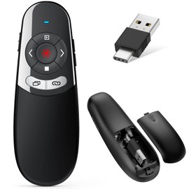 USB C Presenter, Wireless 2.4 GHz PowerPoint Remote Control, Pointer for Presentations via Type C and USB Receiver, Red Presentation Remote Control for Windows 7/8/10/Mac/Linux/Android/PowerPoint