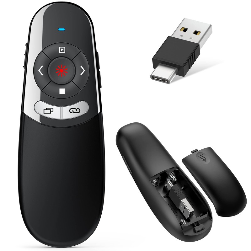 USB C Presenter, Wireless 2.4 GHz PowerPoint Remote Control, Pointer