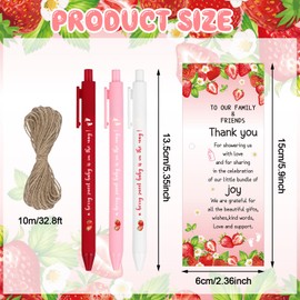 PIAOPIAONIU 36 Sets Strawberry Baby Shower Favors for Guests Berry Plastic Retractable Ballpoint Pens Thank You Cards Return Gifts for Baby Shower Game Gender Reveal Souvenirs Prizes