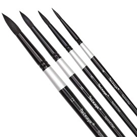 Dainayw Round Watercolor Paint Brushes 4Pcs Squirrel Hair Professional Brush for Artist Painting Watercolors, Acrylics, Inks,Gouache and Tempera, Black Handle