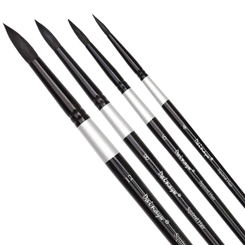 Dainayw Round Watercolor Paint Brushes 4Pcs Squirrel Hair Professional Brush