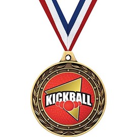 Kickball Gold Duo Medal, 3" Kickball Prizes, Kids Kickball Trophy Medal Awards 10 Pack