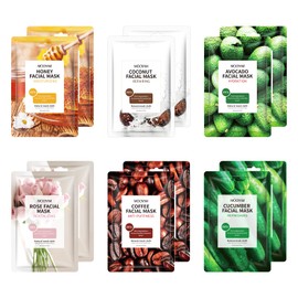 GUOYAOLIFU 12 Pack Variety Sheet Masks - Spa Party Face Masks - Natural Ingredients, Moisturizing & Soothing - Suitable for All Skin Types