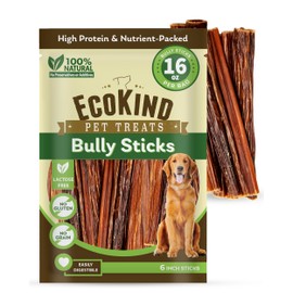 EcoKind Pet Treats All-Natural Premium 6 Inch Bully Sticks for Dogs | 16 Oz. Bag | Delicious Protein Rich Dog Chews
