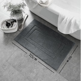 TEXTILESY 2 Piece 100% Cotton Bath Mats Luxury Terry Towelling 1000-GSM Soft Towel Mat - Shower Floor Mat - Reusable Bath Mat Set 50 x 70 cm (Charcoal)
