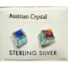 Arranview Jewellery A/B Crystal Cube 6mm Earring - 925 Sterling Silver