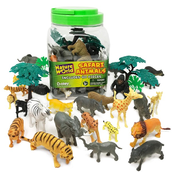 40-Piece Safari Animals Toy Set - Assortment of Miniature Plastic Toy Wild Animal Figurines for Kids and Toddlers - Includes Elephants, Tigers, Zebras,and More!