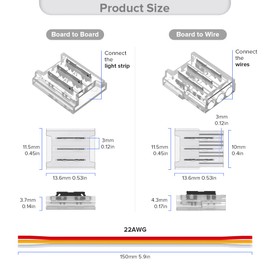 SEZO LED Strip Connector Kit LED Corner Connectors 12 Pieces SMD 3PIN 10 mm Transparent Gapless Solderless Board to Board to Wire Connectors + 4 Pieces 15 cm Long 22AWG Extension Wire