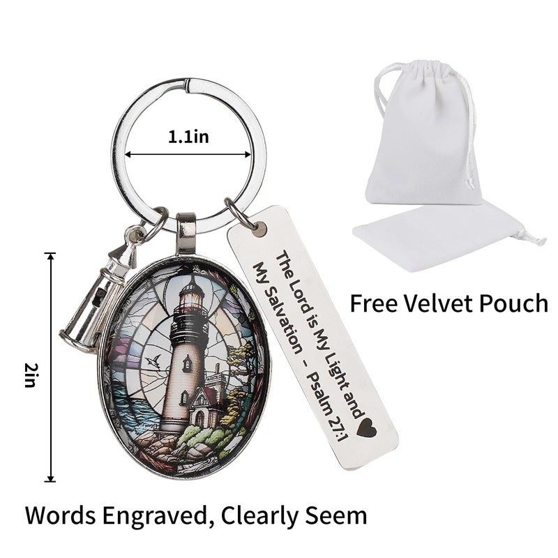 ROSYCOUD 3D Glass Lighthouse Keychain with Bible Verses,Christian Gifts for