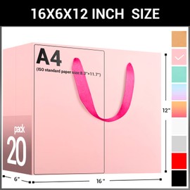 EUSOAR Extra Large Pink Gifts Wrap Bags, 20 Pack 16x6x12 inches Shopping Bags with Handles Bulk, Retail Wrapping Bags for Wedding, Craft Grocery, Boutique, Party Favor, Business