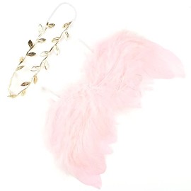 Nishine Pink Newborn Fuzzy Feather Angel Wings + Headband Set for Baby Cosplay Girls Costume Photography (gold leaf)