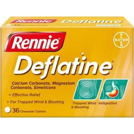 Rennie Deflatine, Trapped Wind and Bloating Tablets, Fast and Effective Heartburn Relief and Indigestion Relief, Sugar Free Mint, 1 Pack of 36 Tablets