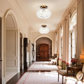 OYKYOHEI Semi Flush Mount Ceiling Light, Globe Glass Ceiling Light Fixture, Antique Bronze Modern Lighting for Hallway Bedroom Entryway Kitchen Porch, Bulb Not Included