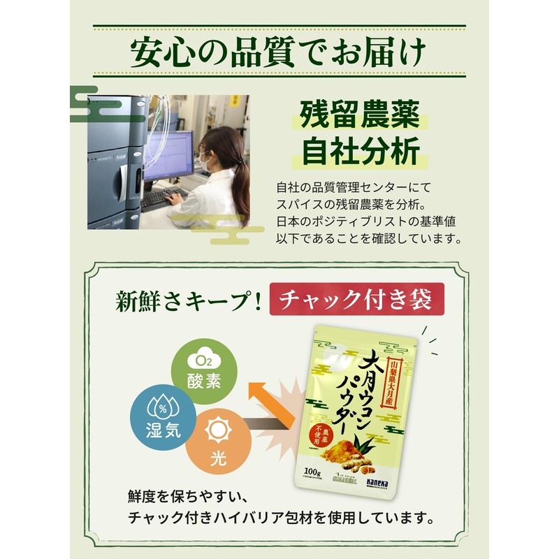 SPANION 大月ウコン パウダー 100g 栽培期間中 農薬不使用 自社農薬検査合格 ターメリックパウダー 国産 ウコン