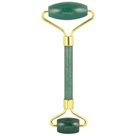 Rockcloud Natural Crystal Stone Roller Massager Double Neck Face & Neck Massage Therapy Anti-Aging Wrinkle Healing Slimming Skincare Tool, Green Aventurine