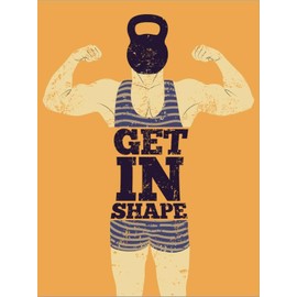 ART.COM Stretched Canvas Print Get in Shape. Typographic Gym Phrase Vintage Grunge Poster Design with Strong Man. Retro Vector Ill by ZOO BY, 12" x 16"