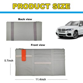 povtii Car Sun Visor Organizer, Oxford Cloth Sun Visor Multi-Pocket Storage Holder with Zipper, Auto Visor Storage Net Pouch for Card Note Phone Registration, Car Accessories (Gray)
