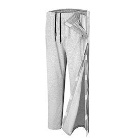 Unisex Tear Away Pants 2 Side Snaps Post Surgery Breakaway Pant Full Open Down Cotton Rip Off Sweatpants for Hip Replacement LLGrey 2XL