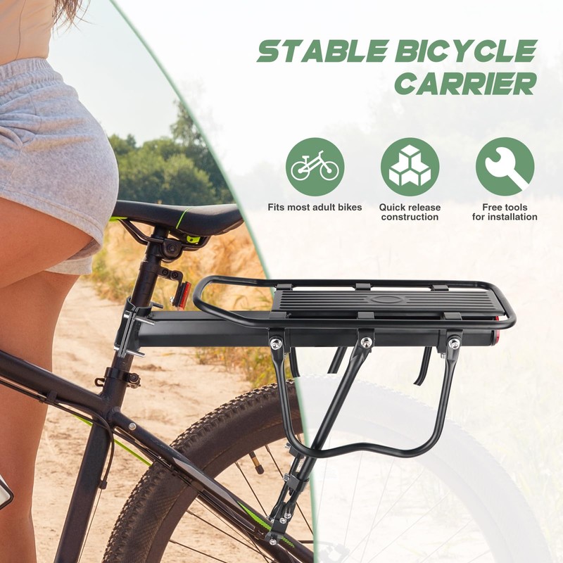 Adjustable Bike Rear Rack - Universal Carrier with Reflector, Fits