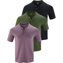 3 Pack: Mens Polo Shirts, Business Casual Golf Henley Work Shirts for Men, Collarless Short Sleeve Stylish Athletic Tshirts (Set 4, X-Large)