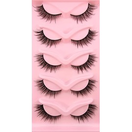 5 pairs of cat's eye eyelashes, fluffy eyelashes that lengthen the end of the eye, natural synthetic mink false eyelashes