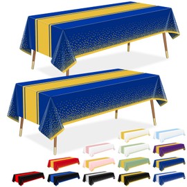 LANLISA Blue and Gold Tablecloth Graduation Decorations 2025 2 Pack, Disposable Plastic Table Cloths for Birthday Masquerade Retirement Party Decor
