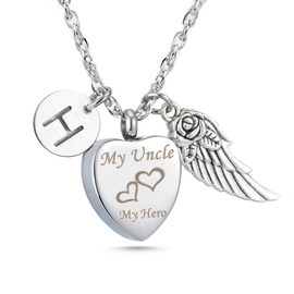GIONO Cremation Jewelry for Ashes Urn Necklace My Uncle My Hero Keepsake Memorial Heart Angel Wing Chain
