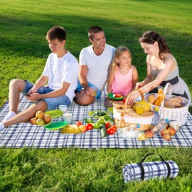 Picnic Blanket 80''x80'' Extra Large Outdoor Blanket, Waterproof, Sandproof, Machine Washable, Tear Resistant, Foldable Picnic Mat for Camping, Grass, Park, Travel, Beach – Blue