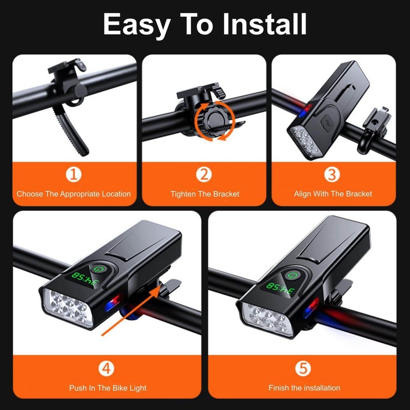Bike Light USB-C Rechargeable, Super Bright 6-LED Headlight, IPX6 Waterproof,