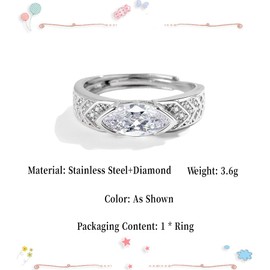 Ticome Titanium Ion Moissanite Diamond Ring, Fashionable Women's Adjustable Horus Eye Gemstone Healing Ring, Energy Balance Self-Healing Trend Charm Jewelry Gift (White Diamond)