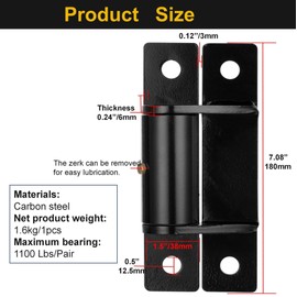 Heavy Duty Gate Hinges 7" 1100LB Capacity with 180° Swing - Bolt On or Weld On Hinges with Roller Bearings for Driveway Gate, Barn Doors, Wooden Fence & Metal Gates (1 Pair)