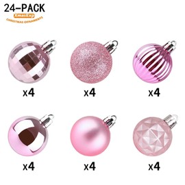 XmasExp 24ct Christmas Ball Ornaments Shatterproof Christmas Ornaments Set Decorations for Xmas Tree Balls 40mm/1.57” (1.57'', Pink)