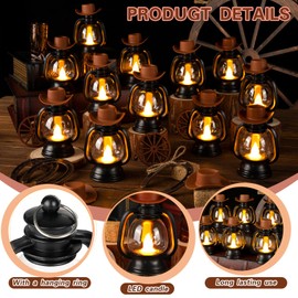 24Pcs Cowboy Theme Party Decoration, Western Cowboy Party Centerpieces, Mini Cowboy Hat Lantern Horseshoe Wagon Wheel Hay Bales for Western Wedding Birthday Vintage Ornament Decor