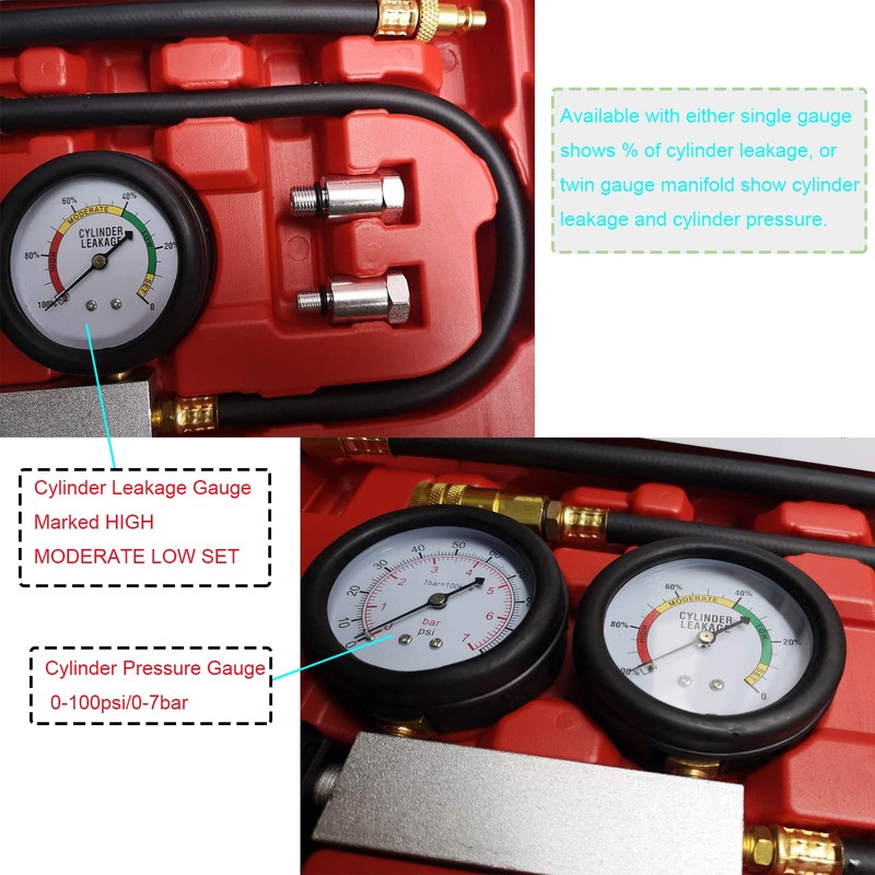 New Cylinder Dual Gauge Leakdown Tester, Engine Cylinder Leak Down