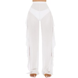 Jumppmile - Traje de baño de malla transparente para mujer, con volantes, transparente, 1 blanco, XX-Large