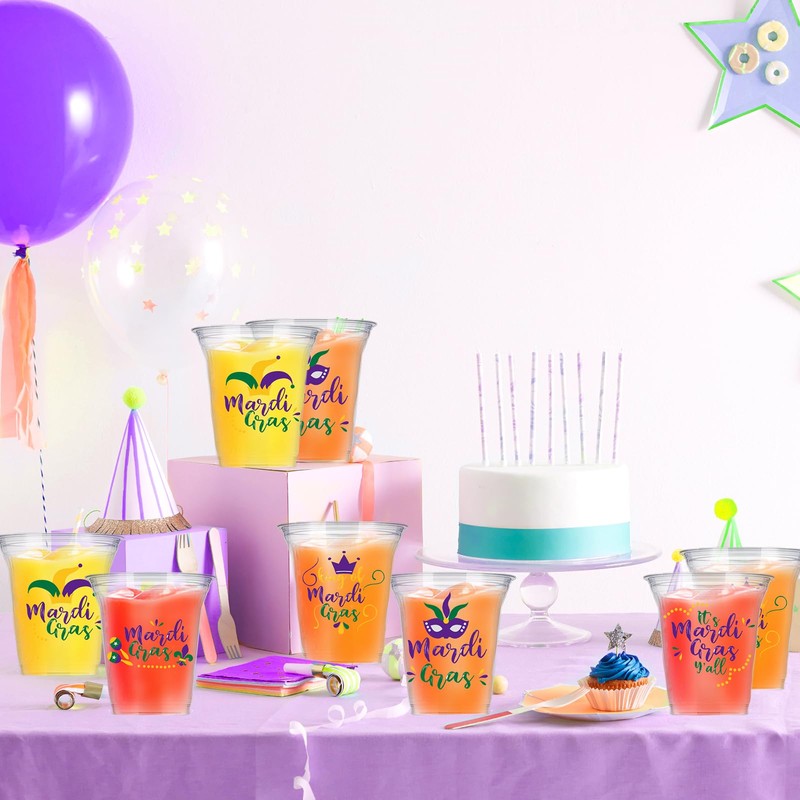 delaimastor 50 Pcs Mardi Gras Party Cups 12oz Mardis Gras