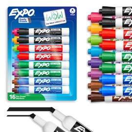 Rotuladores de borrado en seco EXPO de bajo olor, punta de cincel, Cincel, Colores Variados, 16-Count