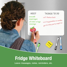 HOMiDEK Magnetic Dry Erase Board: Small Fridge Whiteboard, Flexible Refrigerator Magnet White Board, Blank Writing Note Sheet with Dishwasher Magnet Clean Dirty Sign, 4 Markers & Eraser - 12 x 8