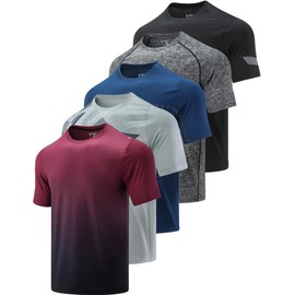 5 Pack Men’s Active Quick Dry Crew Neck T Shirts | Athletic Running Gym Workout Short Sleeve Tee Tops Bulk (Set 3, Large)