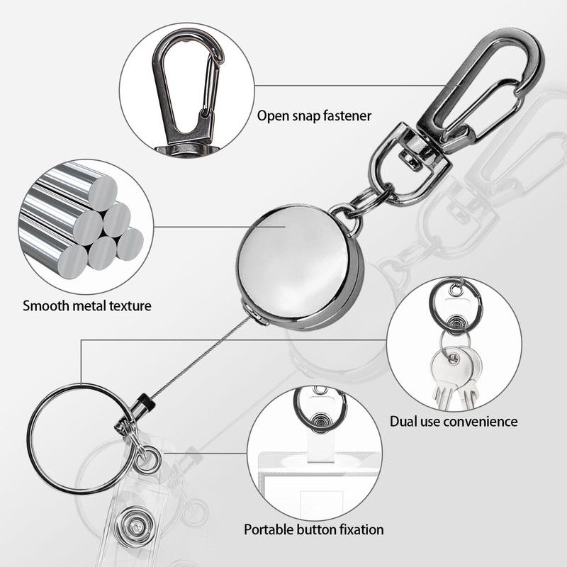 ID Card Holder Pack of 4 Key Fob Extendable Retractable
